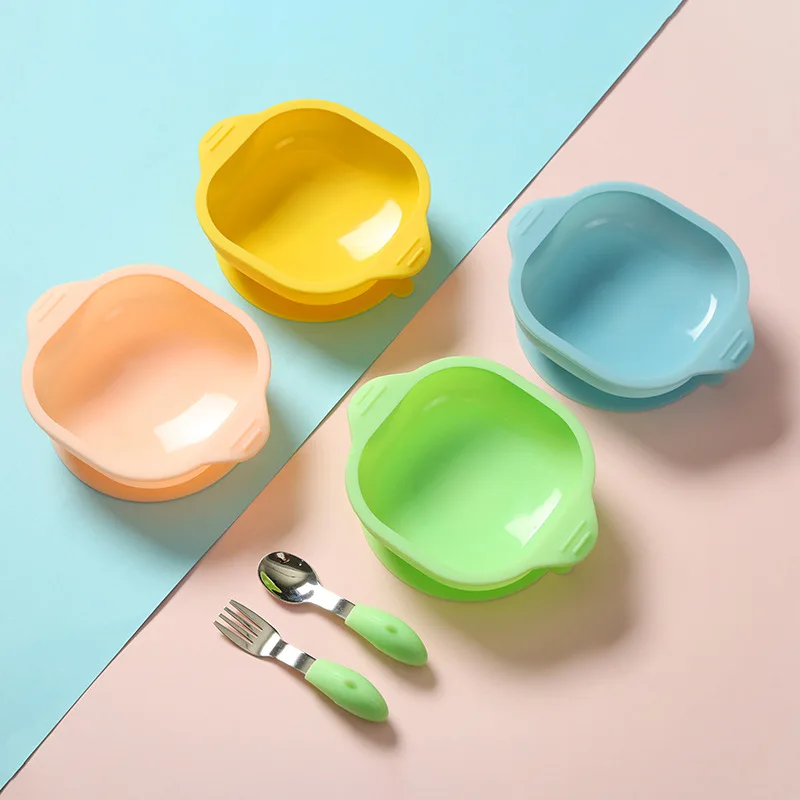 

Food Grade Silicone Bowl Children's Tableware Baby Silicone Tray Suction Cup Complementary Food Bowl Children Learn To Eat