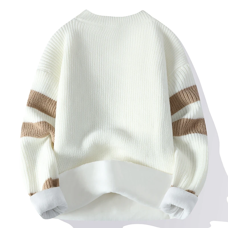 Autumn and Winter New Men's Round Neck Sweater Fashion Casual Color Blocked Long Sleeved Loose Youth Popular Bottom Knitted Tops