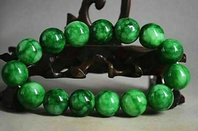 

New 12mm Natural Green Jade Jadeite Gemstone Round Beads Bracelet 7.5'' AAA