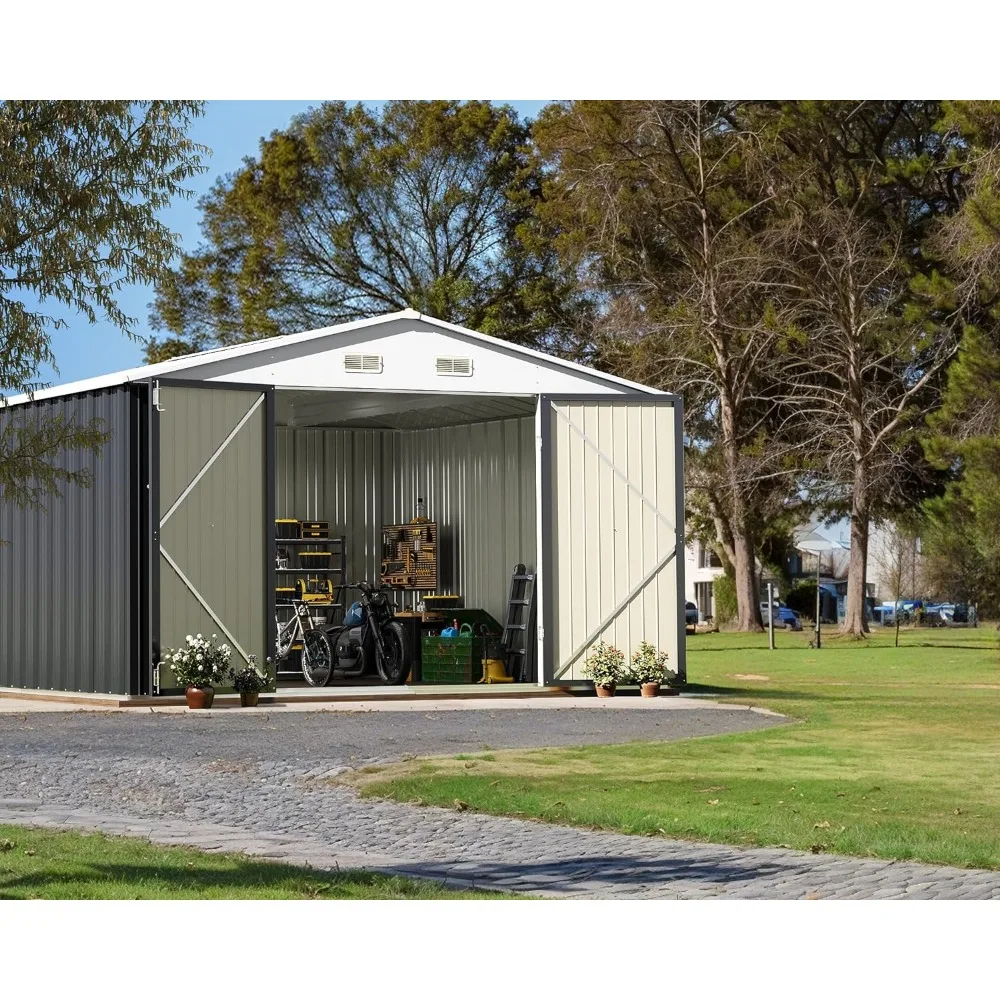 

Outdoor Storage Shed 10FT x 8FT, Steel Utility Tool Shed Storage House with Door & Lock, Metal Sheds Outdoor Storage shed