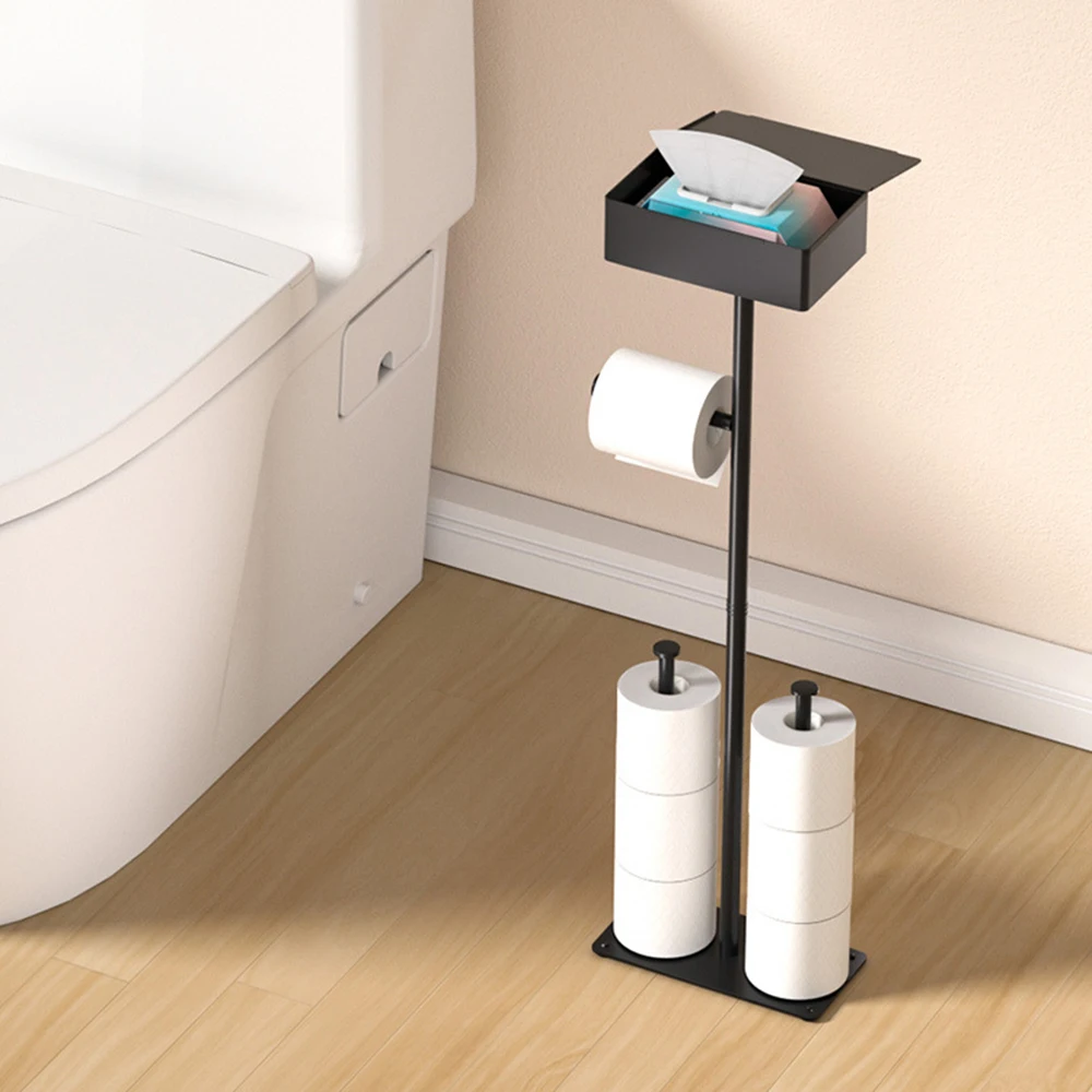 Toilet Tissue Roll Paper Holder Free Standing For Bathroom With storage Box