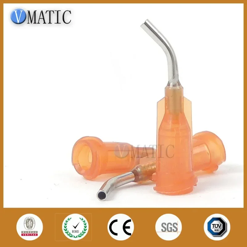 100Pcs 15G Amber 0.5''Tubing 45 Degree Bend Bent Dispensing Needle Tips Blunt End Stainless Steel Needles 1/2 Inch
