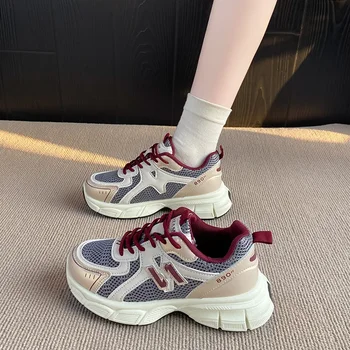 Women's Thick Bottom Dad Shoes Breathable Casual Slimming Soft Bottom Sports Shoes New 2025 Versatile Increase Height