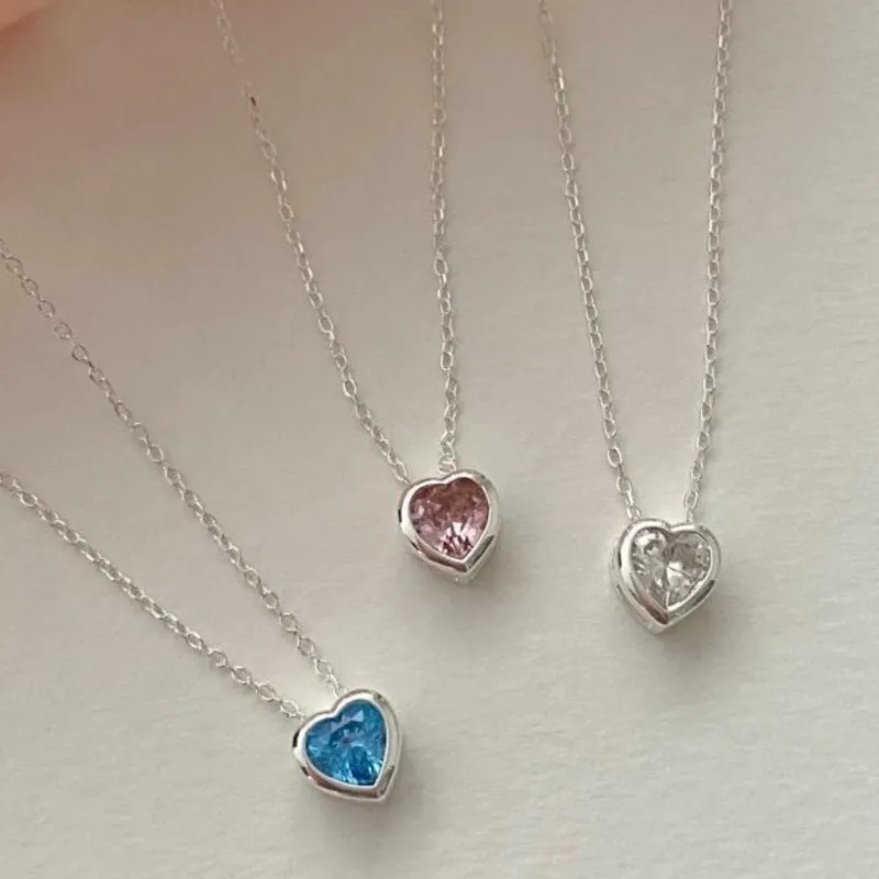 Silver Color Creative CZ Heart Pendant Necklace for Women Exquisite Temperament collar Necklaces Party Jewelry Gifts