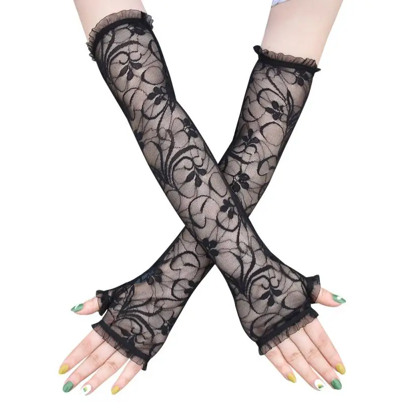 Sexy Lace Sunscreen Gloves Bridal Wedding Women\'s Gloves Lace Five-Finger Gloves Fashion Long Lace Fingerless Gloves C051 1 pairs women long lace gloves ruffled lace arm sleeves sexy over finger fingerless glove lady mitten dress sexy accessories