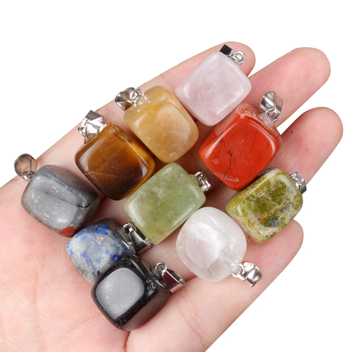 

12pcs Crystal Agate Natural Semiprecious Stone Irregular Small Square Pendant DIY Necklace Jewelry Accessories Gift