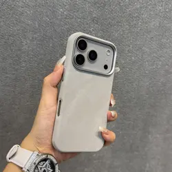 Dark Blue Fleece Leather Business Phone Case with Large Cutout Design - iPhone 15 Plus (Silver - Gray)