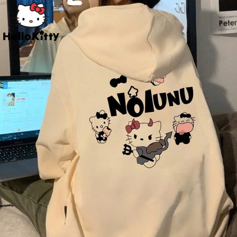 

Sanrio Hello Kitty Cotton Pullover Hooded Hoodie For Women's Autumn Loose Kawaii Campus Y 2k Japanese Top Clothes Hip Hop Hoodie