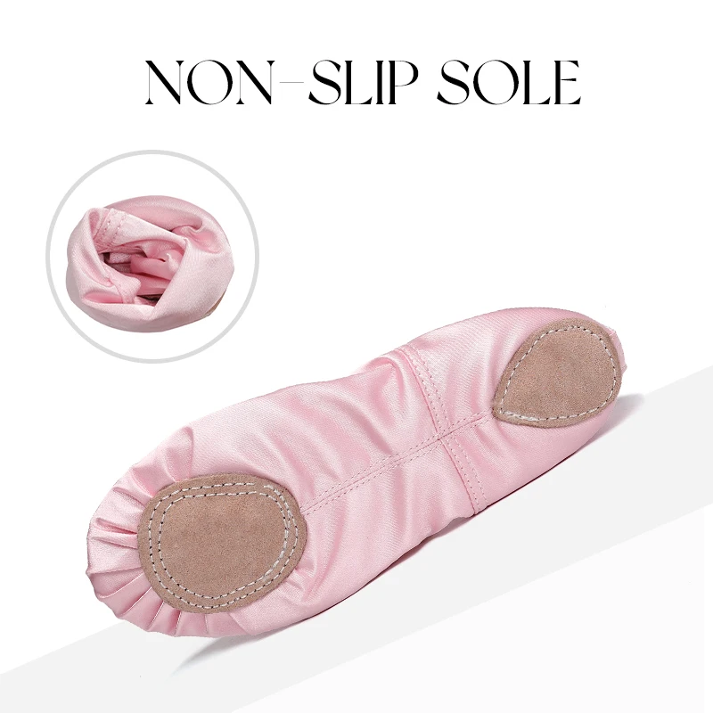 DKZSYIM Women Ballet Shoes Girls Satin Dance Slippers Split Sole Gymnastics Yoga Dancing Shoes Children Adult Ballerina Shoes 4