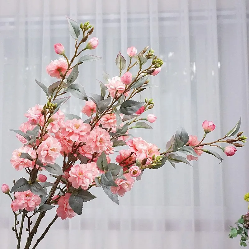 1PC Artificial Camellia Silk Flower with leaves for Spring Autumn Fall Home Wedding Party Decoration Fake Flowers