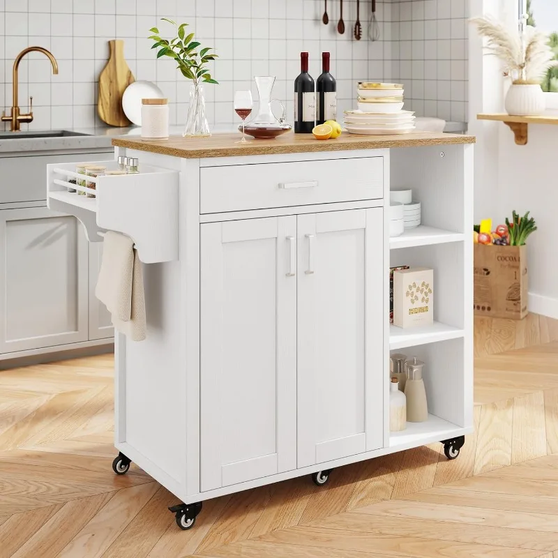 

YITAHOME Kitchen Island with Storage, Rolling Kitchen Island on Wheels with Drawer Open Shelves & Wine Rack Spice Rack, Kitchen