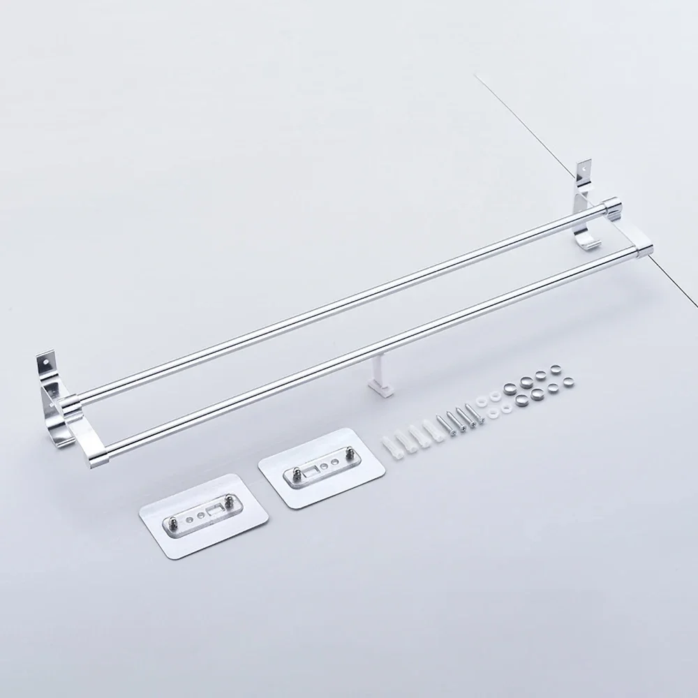 Towel Hanger Bars 40-60CM 2 Pole Punch-Free Shower Clothes Hanging Wall Rack Silver Aluminum Holder Hook Bathroom Accessories towel holder towel rack bathroom facilities