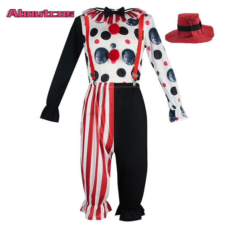 

Aboutcos Carnival Halloween Lady Harlequin Circus Clown Costume Crazy Evil Naughty Pennywise Playsuit Cosplay Fancy Party Dress