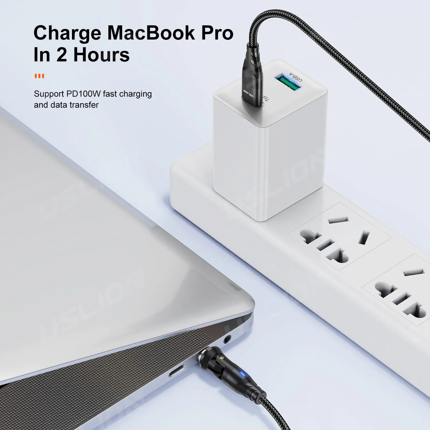 USLION PD100W Magnetic Charging Cable Laptop Data Transfer Cable Tablet Type C Fast Charging Cable For Xiaomi Samsung Redmi