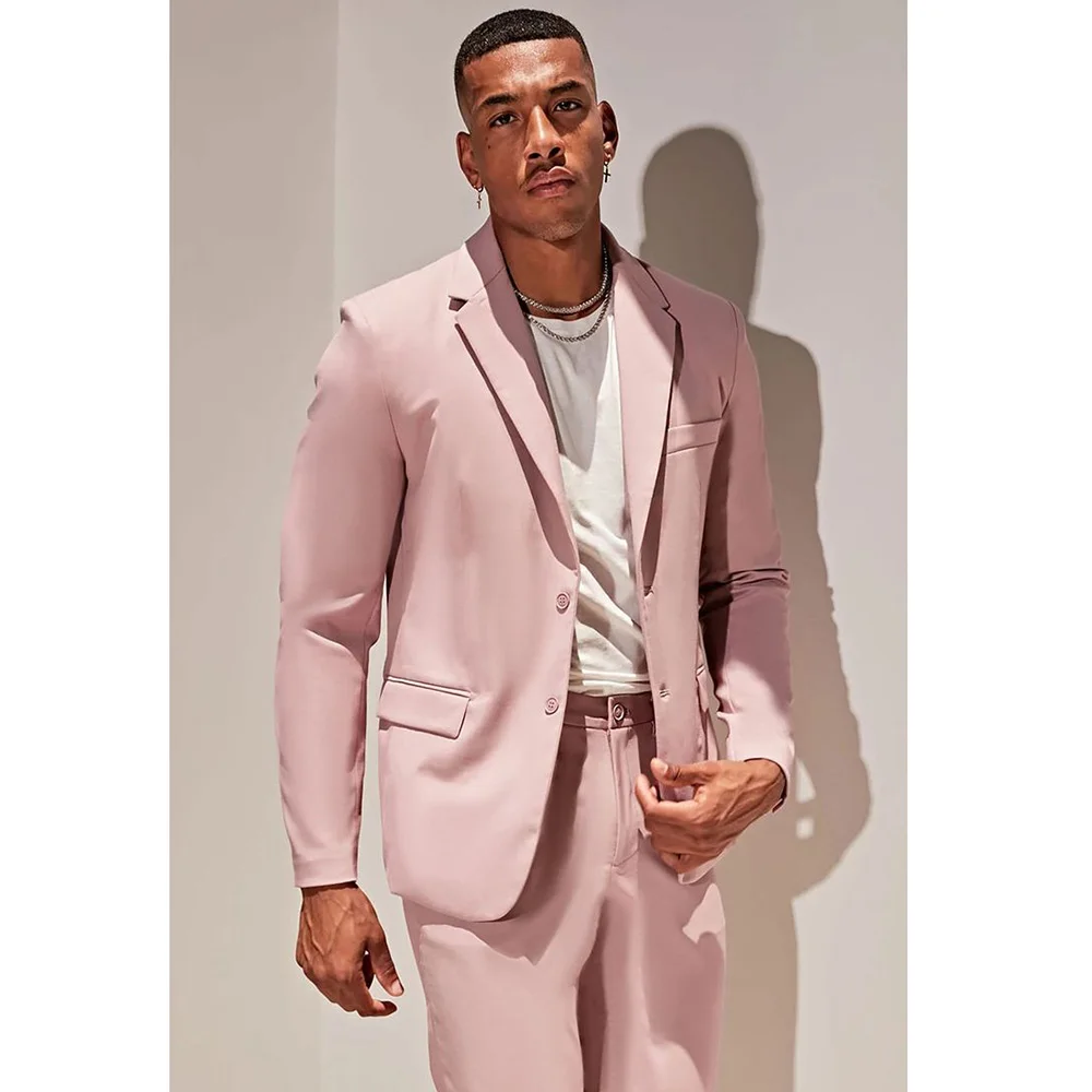 

Dusty Pink Casual Men Suits Single Breasted Notch Lapel Flat 2 Piece Jacket Pants Elegant Evening Party Custom Made Outfits 2024