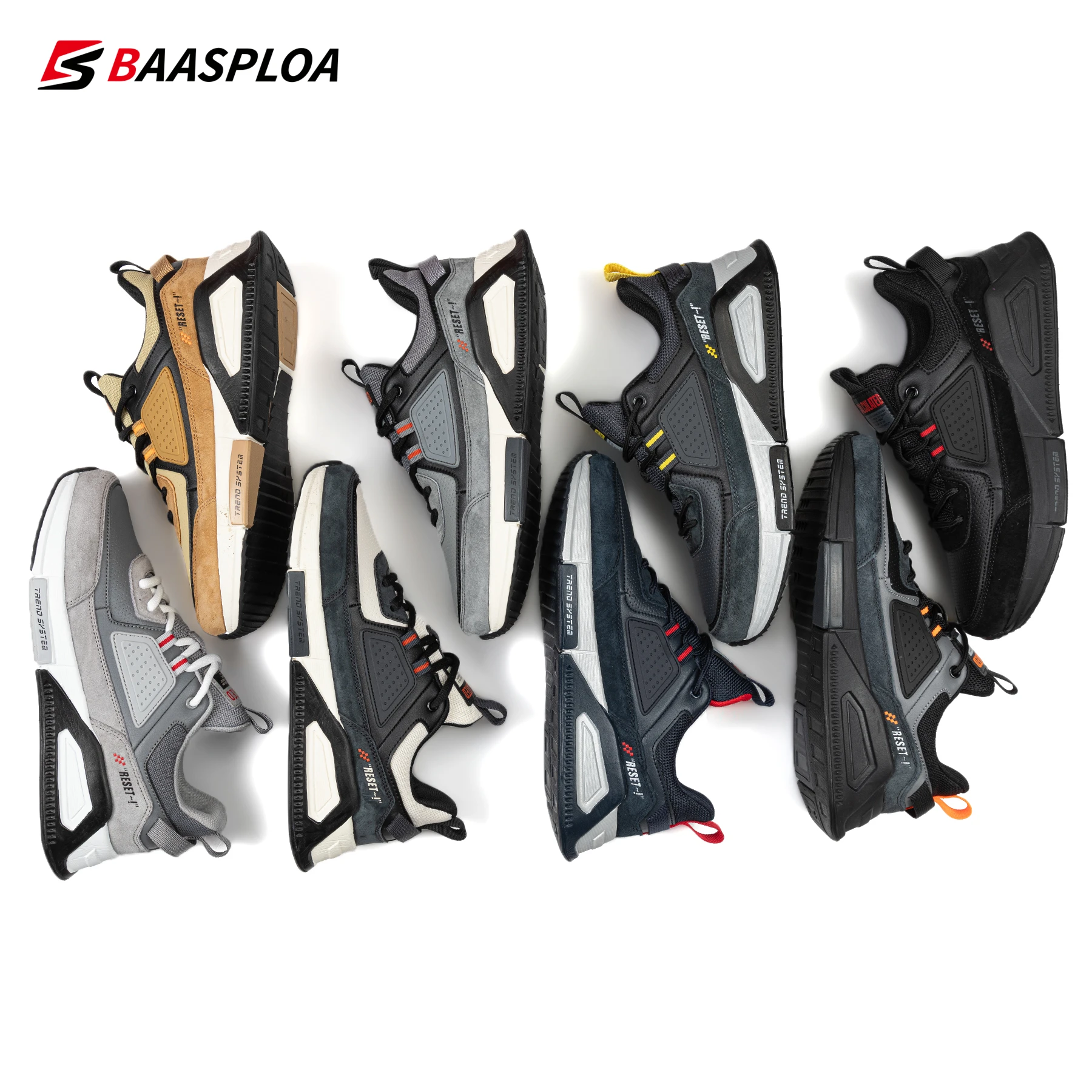 Walking Sneakers Baasploa Men Leather Waterproof Walking Shoes Fashion Casual Non-Slip Wear-Resistant Male Sport Shoe