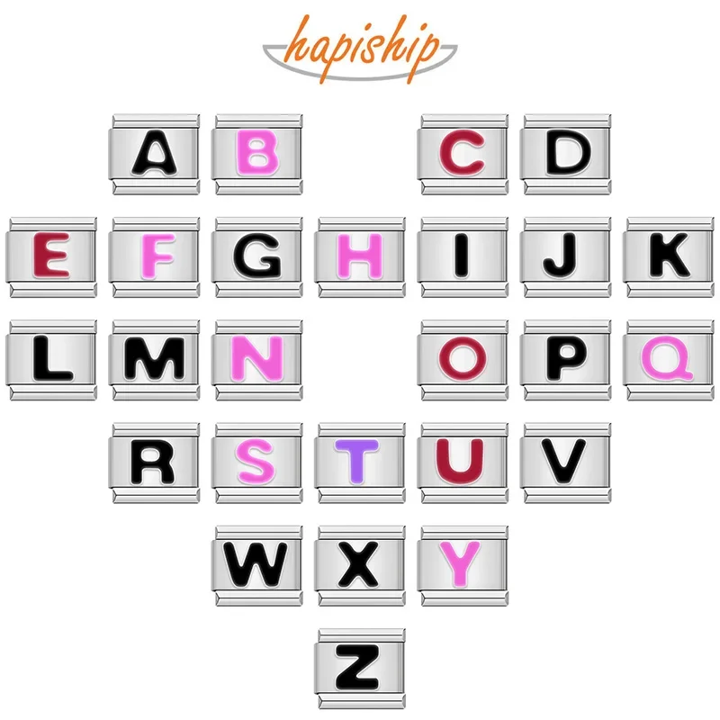 

Hapiship New Fashion Pink Red Black Glaze 26 Letters Charm Italian Links Fit 9mm Bracelet Stainless Steel Jewelry Making DJ006