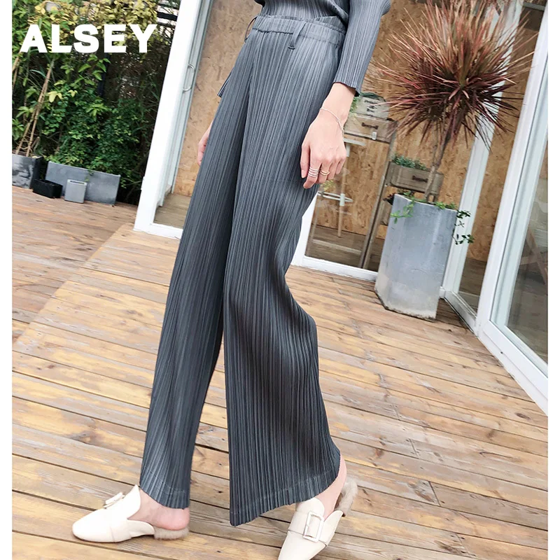

ALSEY Miyake Pleated Pants Women Office Lady Straight Wide Leg Pants Hundred Slim Draped Drag Pants Women Spring Summer New