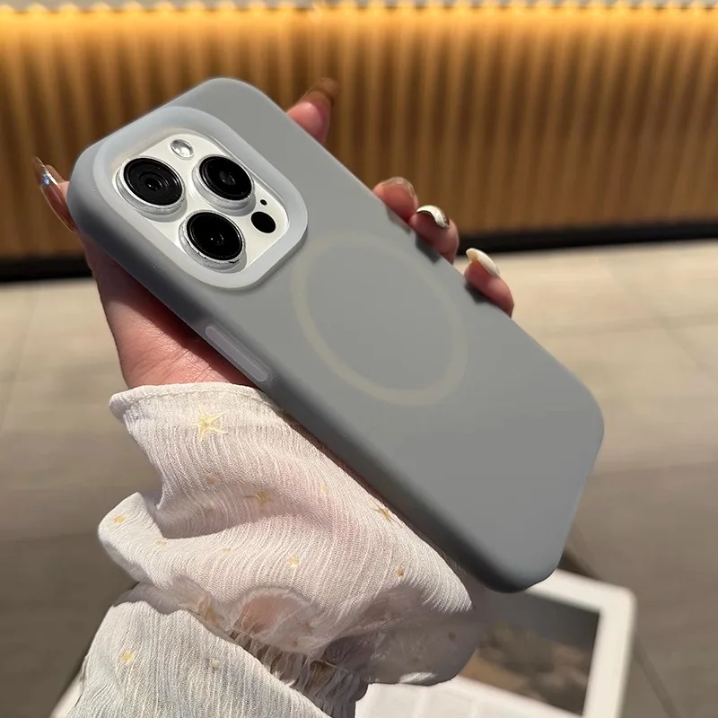 Luxury Genuine Jelly Liquid Silicone Magnetic Phone Case with MagSafe Charging, Soft Back Design