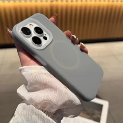 Luxury Genuine Jelly Liquid Silicone Magnetic Phone Case with MagSafe Charging, Soft Back Design - iPhone 12 Pro (Gray)