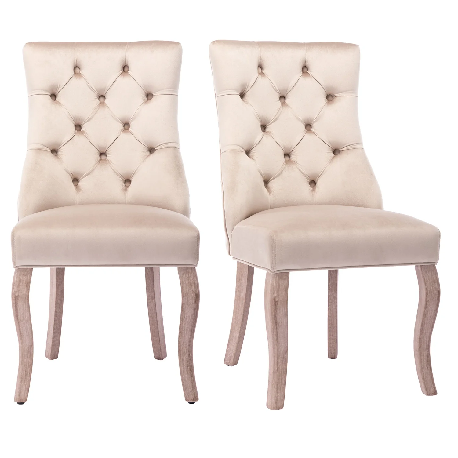1 Pair of Elegant 4-foot Chair, Beige Velvet Dining Chair, High Backrest, With Button Padding, Solid Wood Frame, Beige – Detail 14