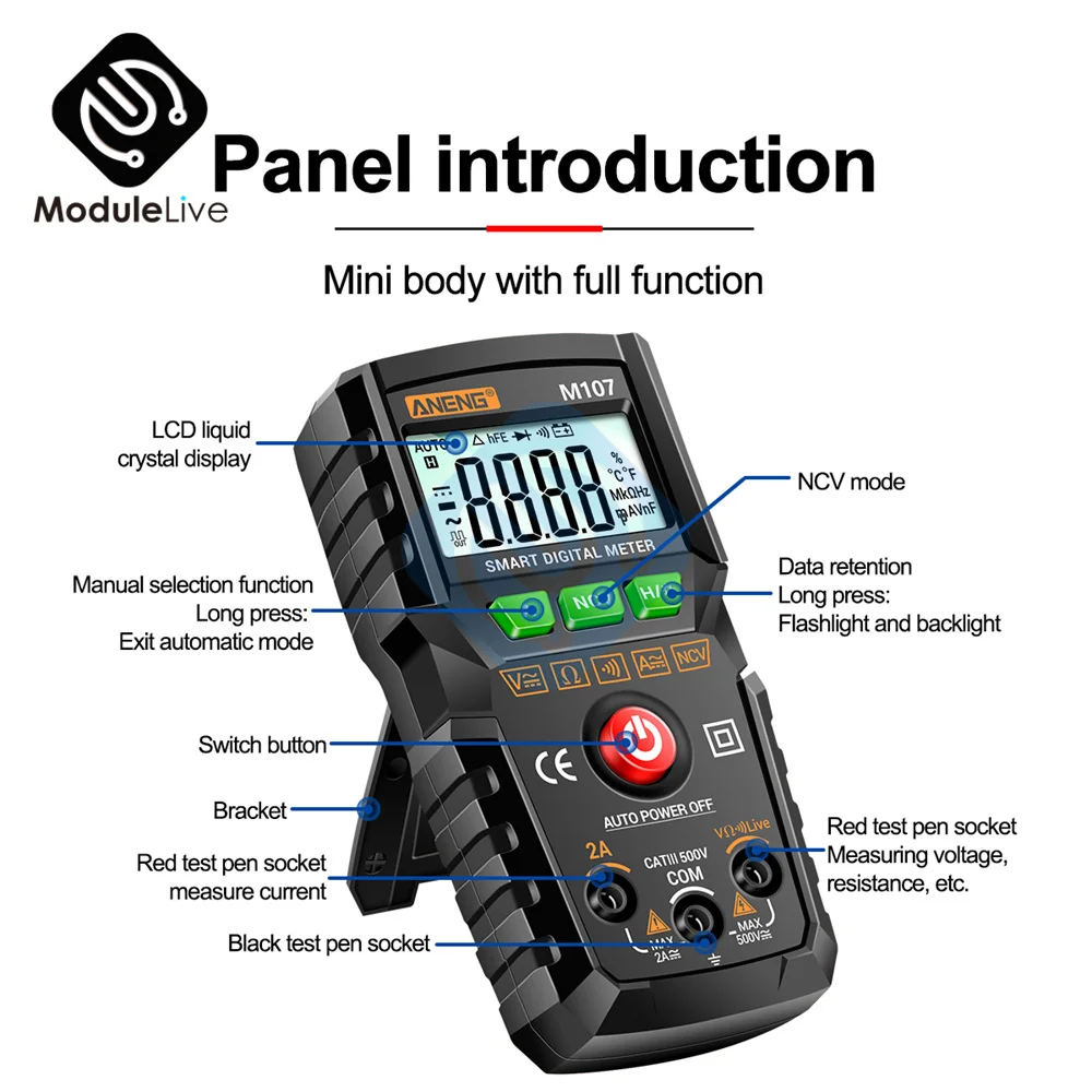 ANENG M107 M108 Mini Digital Multimeter 4000 Counts Non Contact AC/DC Current Voltage Tester Resistance Capacitance Meter digital multimeter multimeter tester analog multimeter