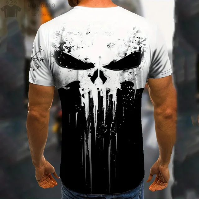 Men's T Shirt 3d Print Military Patriotic Skull O-Neck T Shirt Oversized T-Shirt Short-Sleeved Tee Sportswear Men's Clothing Top 2