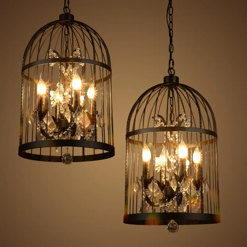 

Crystal Bird Cage Ceiling Chandelier Restaurant Bar Bedroom Dining Room Ceiling Light Fixtures Hanging Pendant Lamps