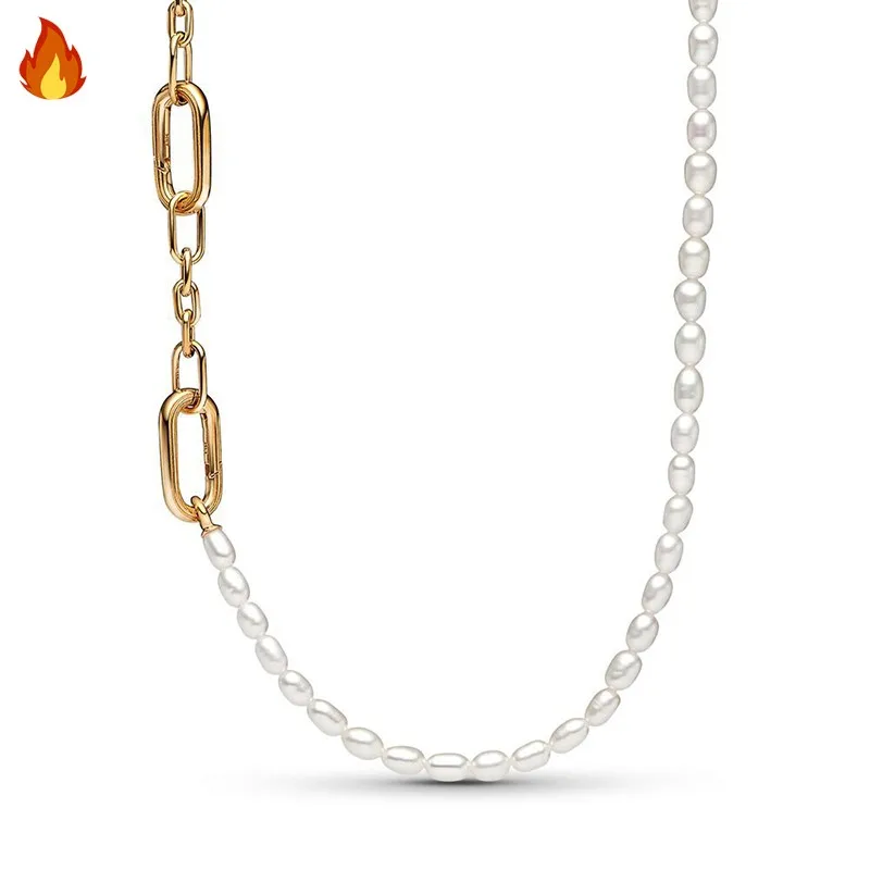 2023 New Hot Selling Original Women's Gold Pearl Ring Logo Moon Necklace Women's Wedding Party Fashion DIY Charm Jewelry
