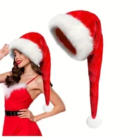 Long Christmas Plush Hat Black Red Santa Claus Unisex Hat Adult Xmas Decoration New Year Home Kids Gift Navidad Party Supplies 2