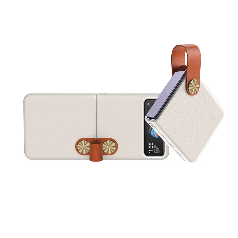 For Motorola Razr 40 Ultra Case Plain Leather Luxury Bracelet Finger Strap Folding Shockproof Ultra Thin Protection Back Cover