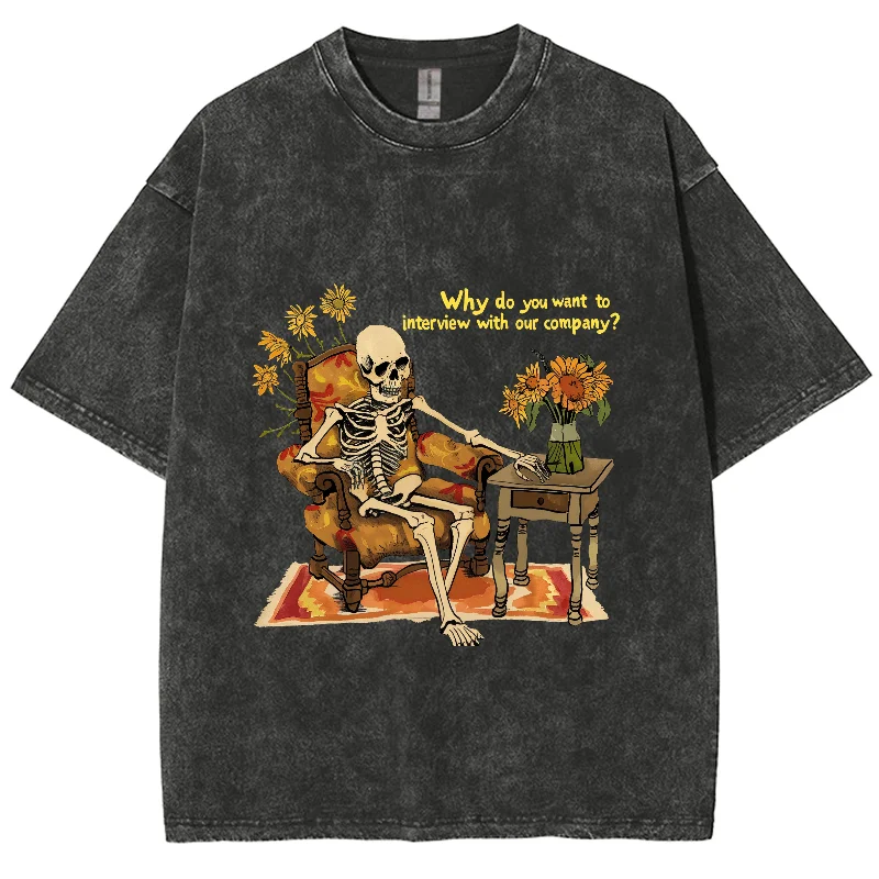 

Y2K Washed Tshirt, Cartoon Death Why Do You Want To Interview 5, Oversized Streetwear Vintage Washed Short Tshirts For Men Women