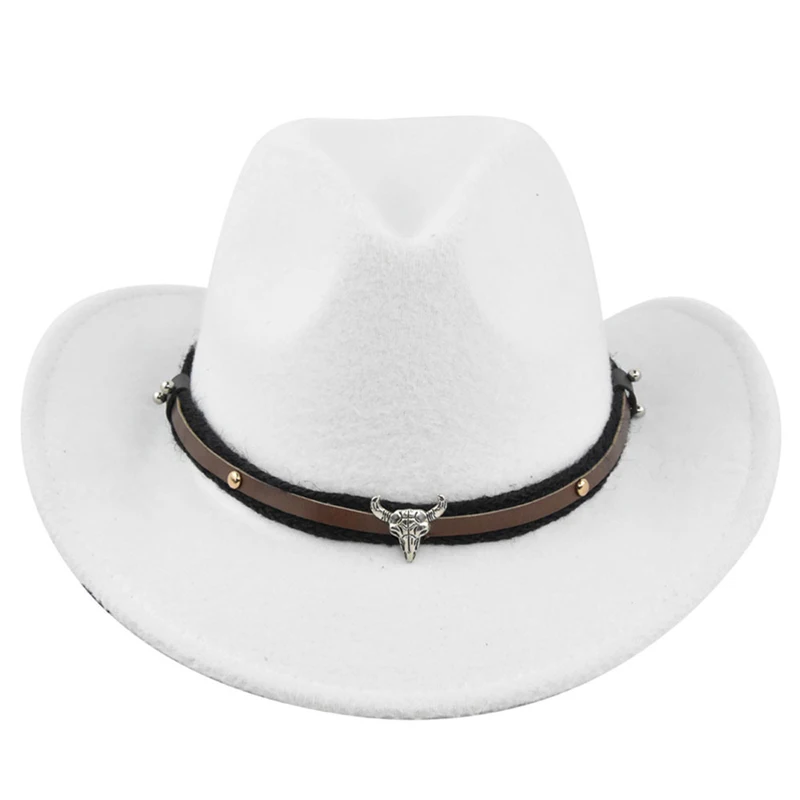 Women'S Men Western Ethnic Style Denim Hat Retro Jazz Hat Autumn And Winter Wide Brimmed Bull Shaped Decorative Adult Bull