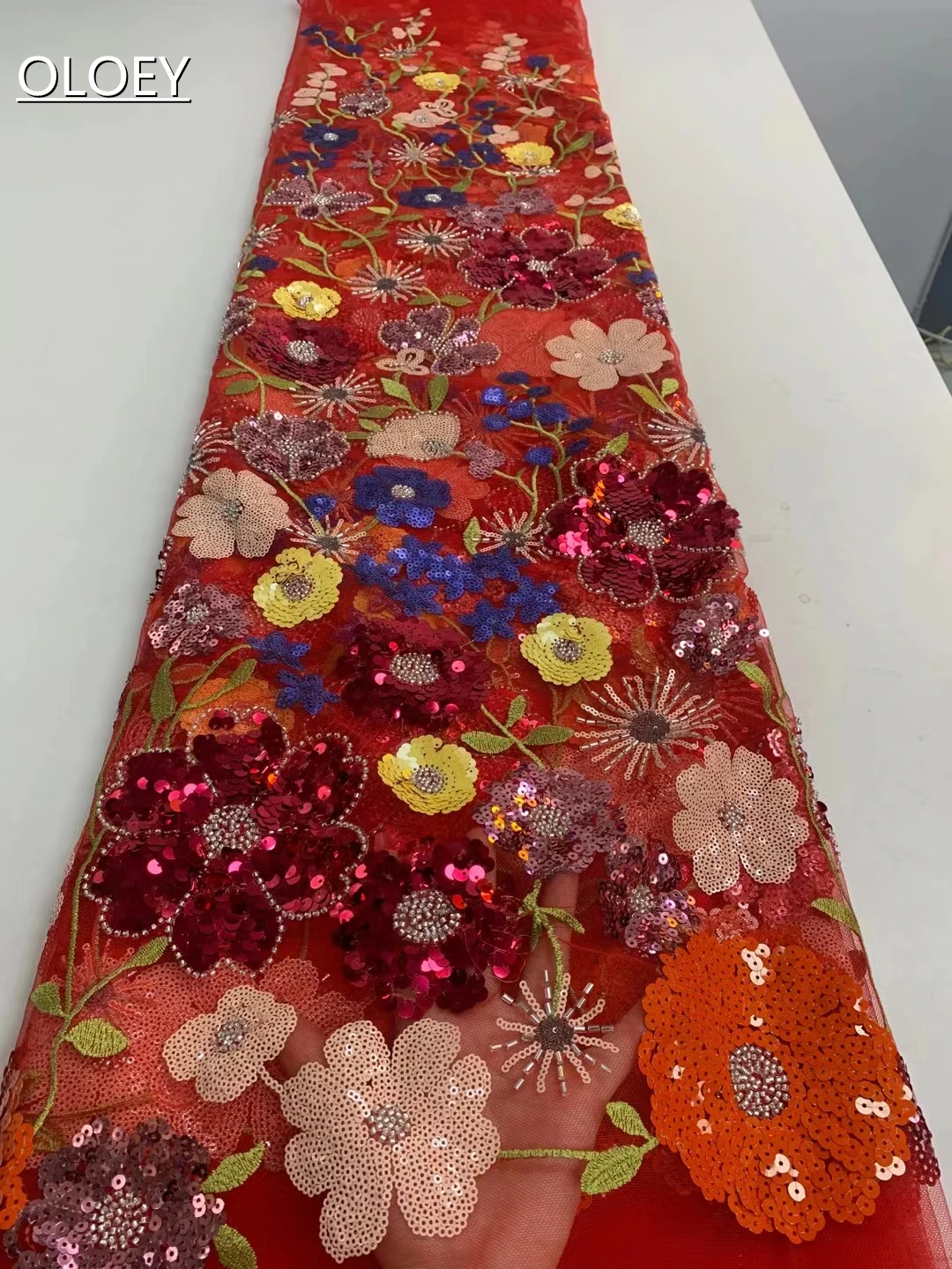 

High Quality Fashion French Flower Tulle Fabric African Nigerian Sequins And Beaded Lace Fabric For Wedding Dress Party JX6555