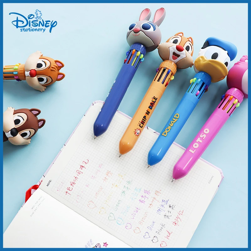 

Disney Ten Color Ballpoint Pen Cartoon Cute Silicone Shape Creative Gel Pen Blue Black Red Student Press Pen Creative Stationery