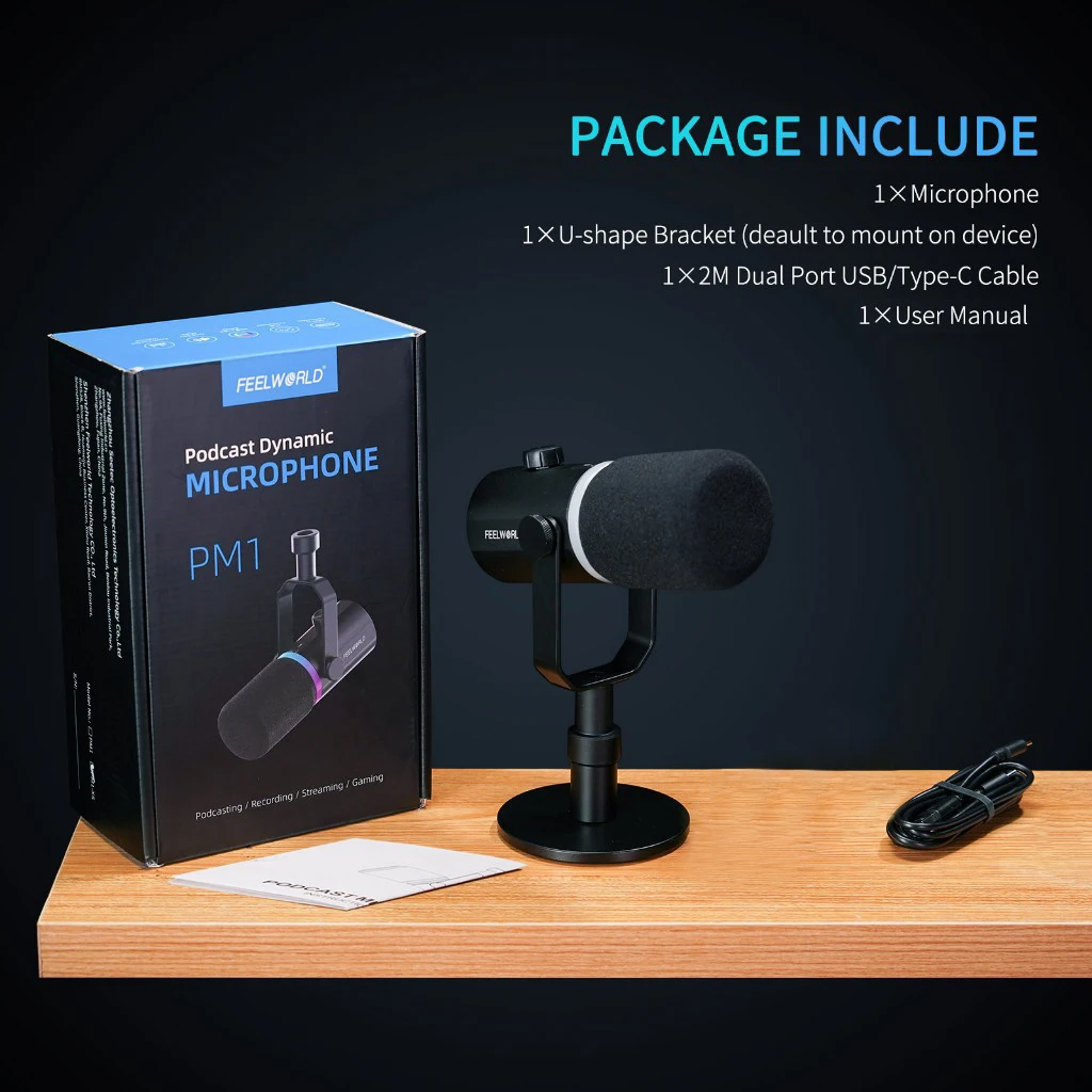 FEELWORLD PM1 다이나믹 마이크, 팟캐스팅 녹음, 게임 라이브 스트리밍용, XLR, USB 다이나믹 마이크