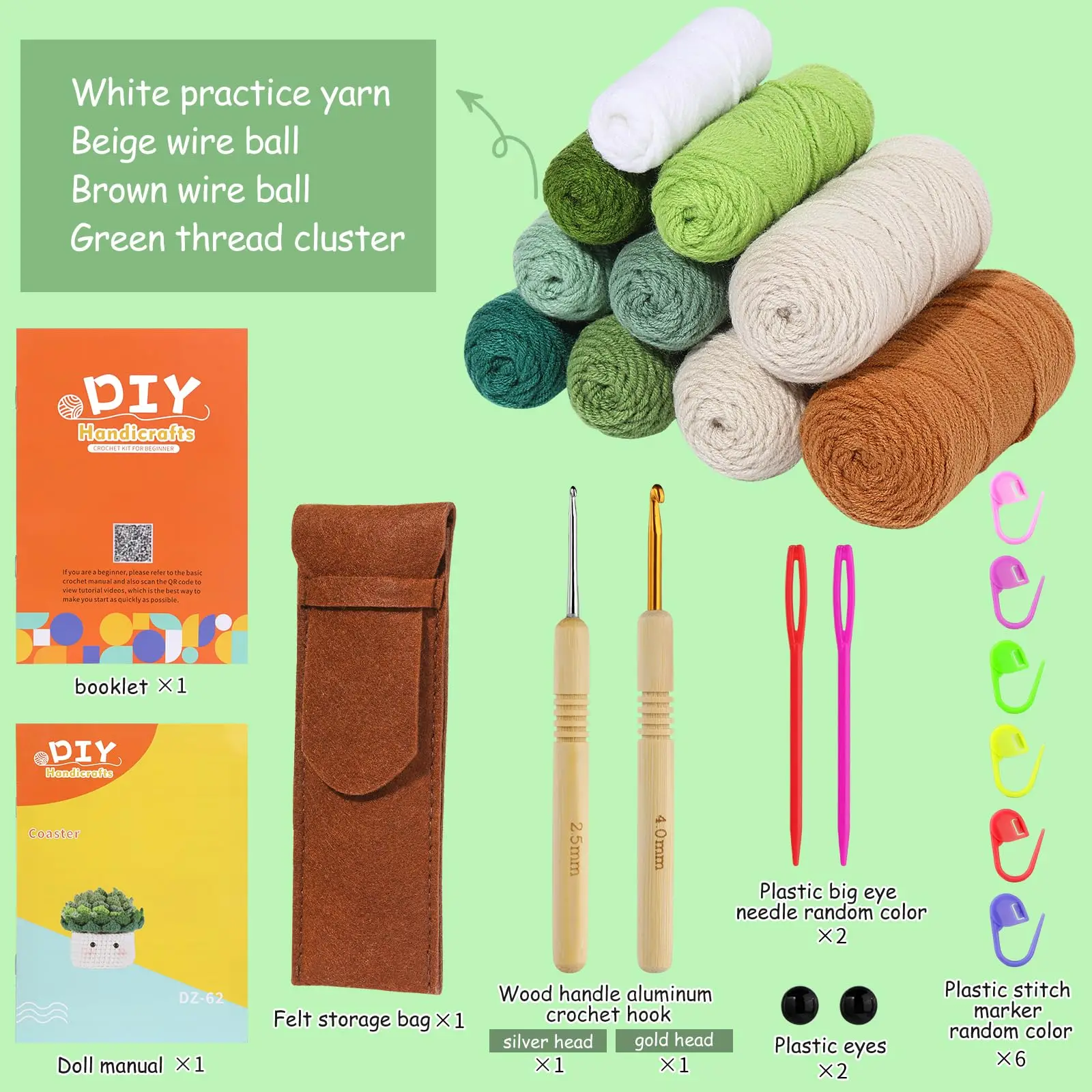 6pcs Coasters in a Plant Pot Crochet Start Kit Complete Beginner Crochet Kit with Hooks Yarn Clear Video Tutorials