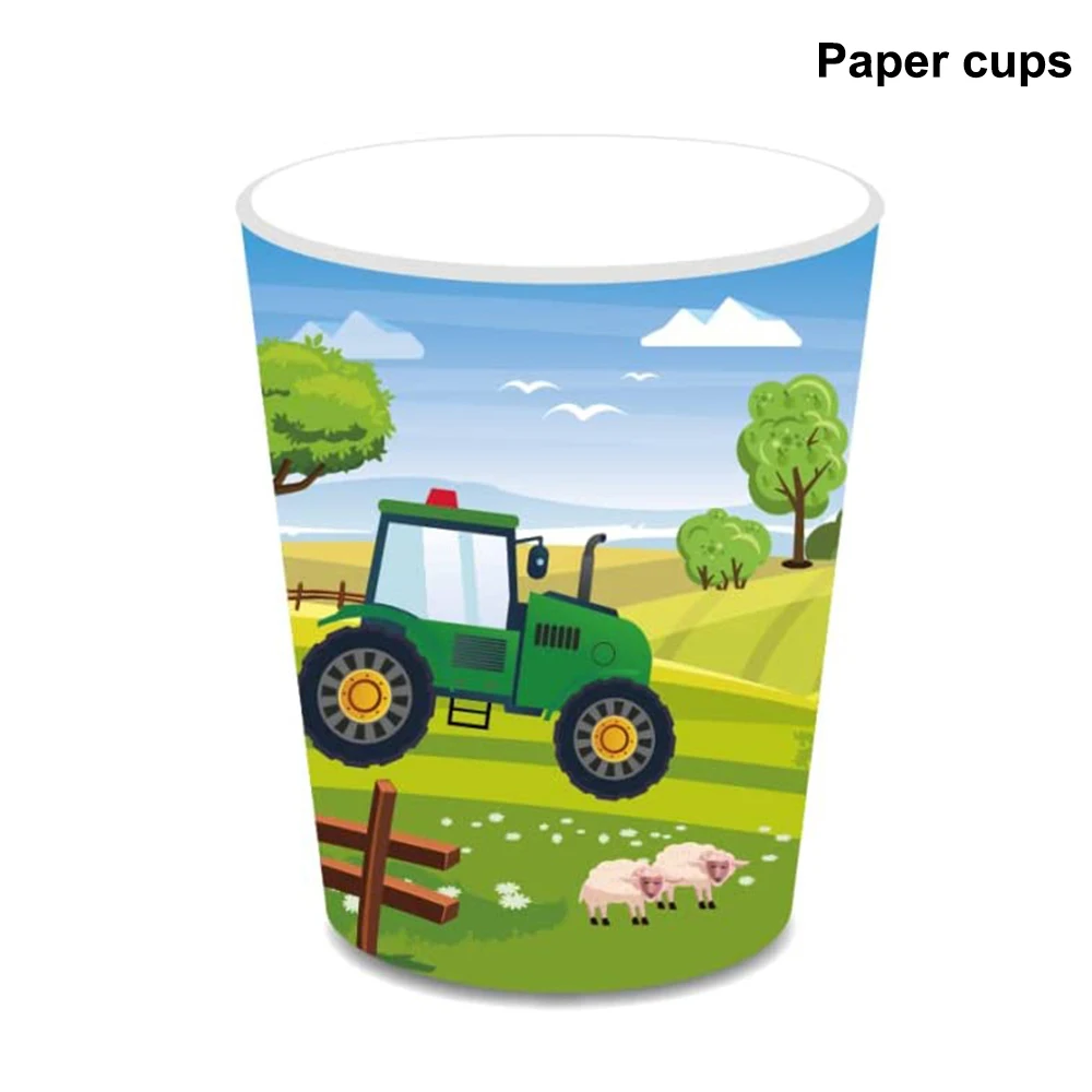 Farm Tractor Party Decor Set - Tableware, Napkins, Tablecloth, Banner, Balloons & Cake Topper