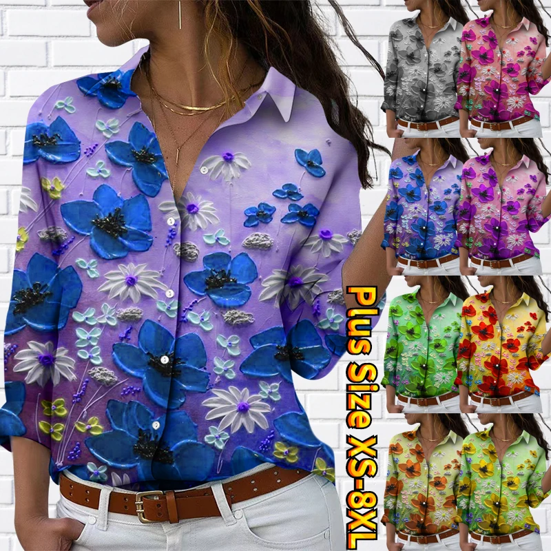 

Autumn Winter Women Everyday Street V-neck New Design Printing Tops Sexy Long Sleeve Retro Elegant Button Shirt Trend Blouses