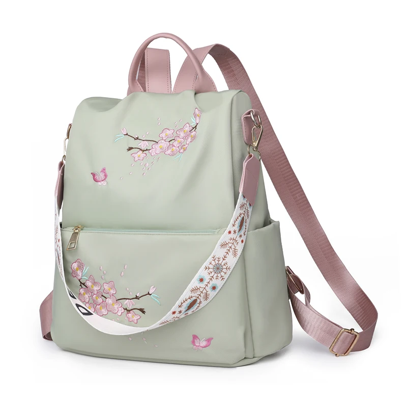 Ladies' backpack, large capacity, adjustable shoulder straps, zipper closure, casual university style, perfect for students and