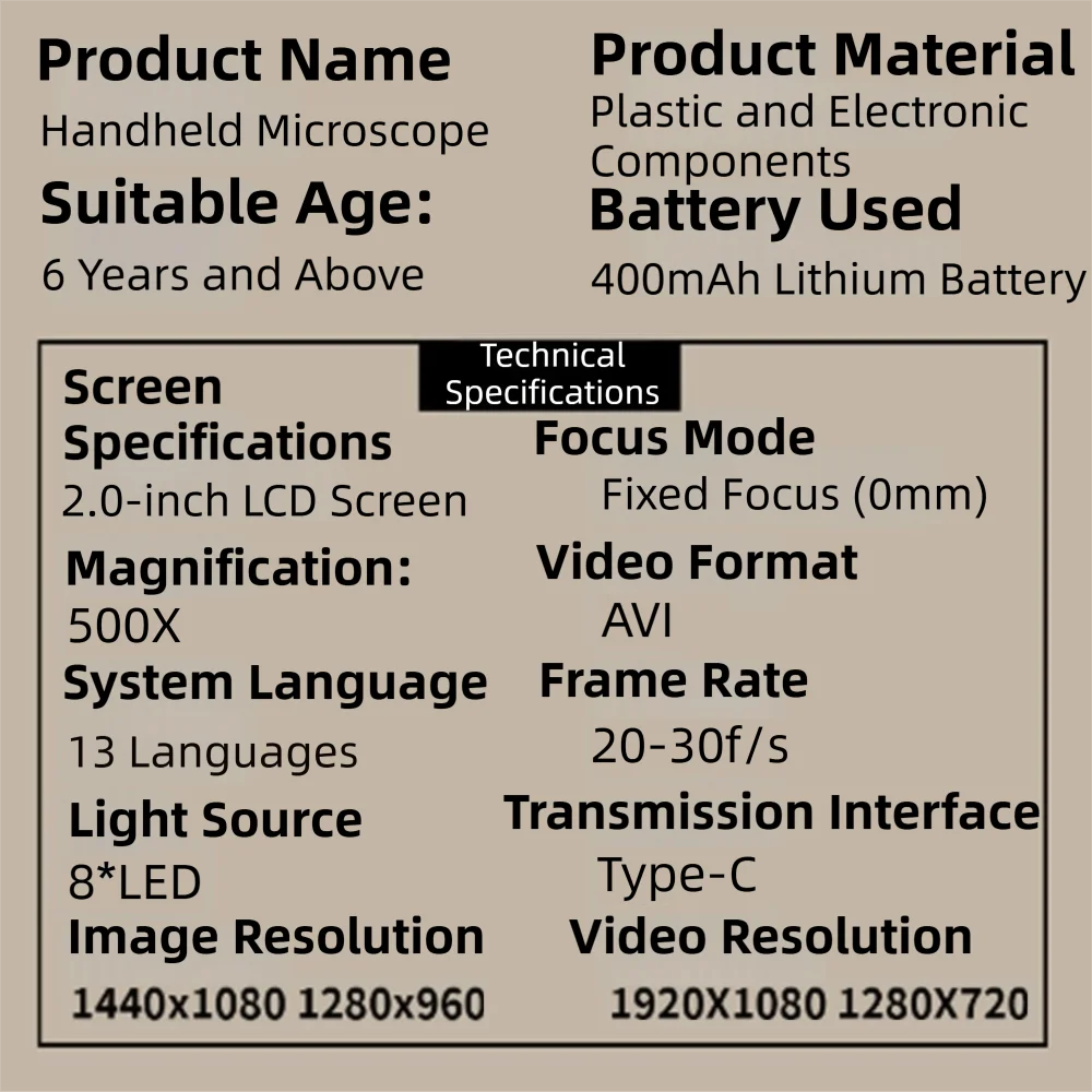Microscopio Digitale per Bambini con Schermo IPS da 2 Pollici, Microscopio Portatile HD per Bambini, Microscopio Tascabile con Zoom 500x - immagine 5