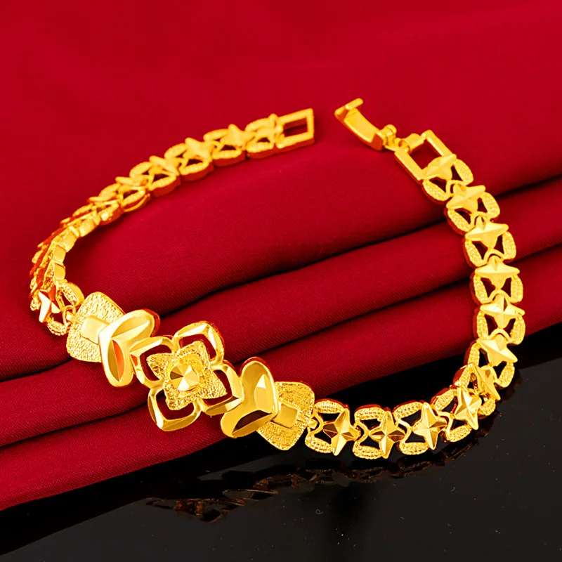 

Pure Gold Watch Buckle Flower Bracelet Women's Simple Wedding Gold Jewelry
