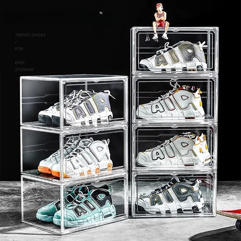Transparent AJ Shoe Box Stackable Storage Box High-top Dustproof Shoes Organizers Rack with Flower Fragrance and Magnetic Snap