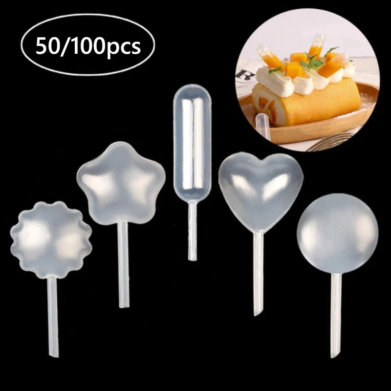 50/100Pcs/pack Dessert Juice Straw Dropper Flow Heart Clip Jam Straw Burette Dessert Kitchen Baking Decoration Cake Baking Tool