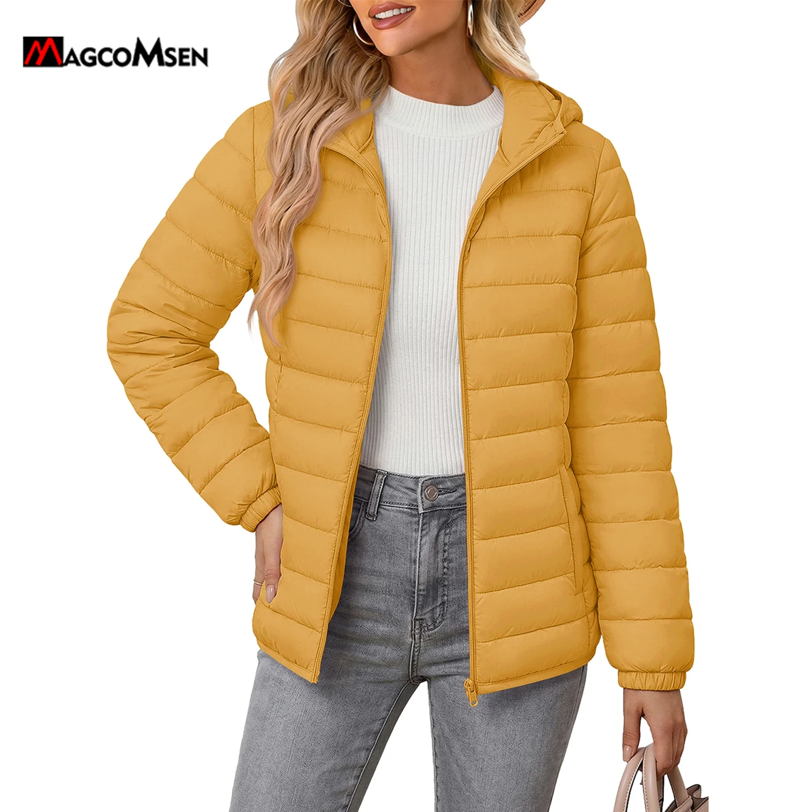 Women's Lightweight Hooded Puffer Jacket - Full Zip Windbreaker Quilted Down Coat
