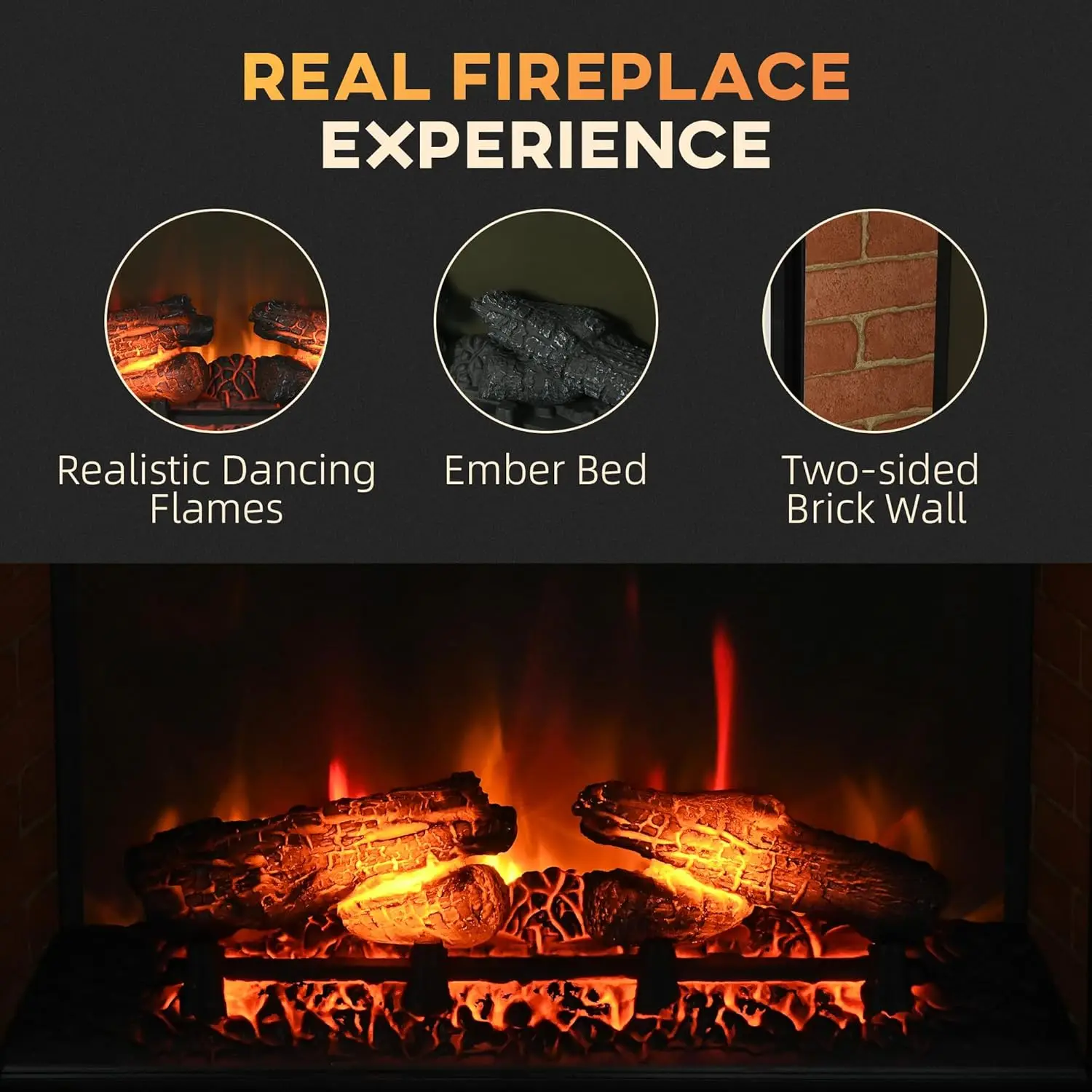 Electric Fireplace Insert, Retro Recessed Fireplace Heater with Realistic Log Flame, Remote Control, and Adjustable Brightness 3