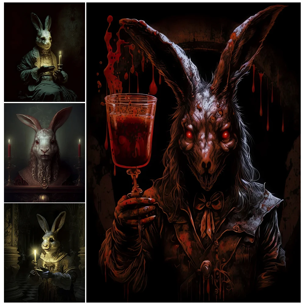 

The Bloodthirsty Rabbit Demon Vintage Wall Art Canvas Painting Mysterious Pagan Rabbit Art Poster And Print Home Decor Unframed