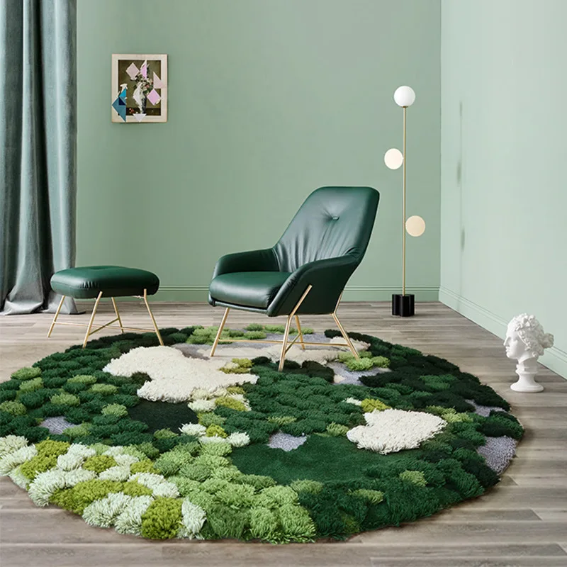 Irregular Tufted Moss Forest Bedroom Rug Green Plant Forest Door