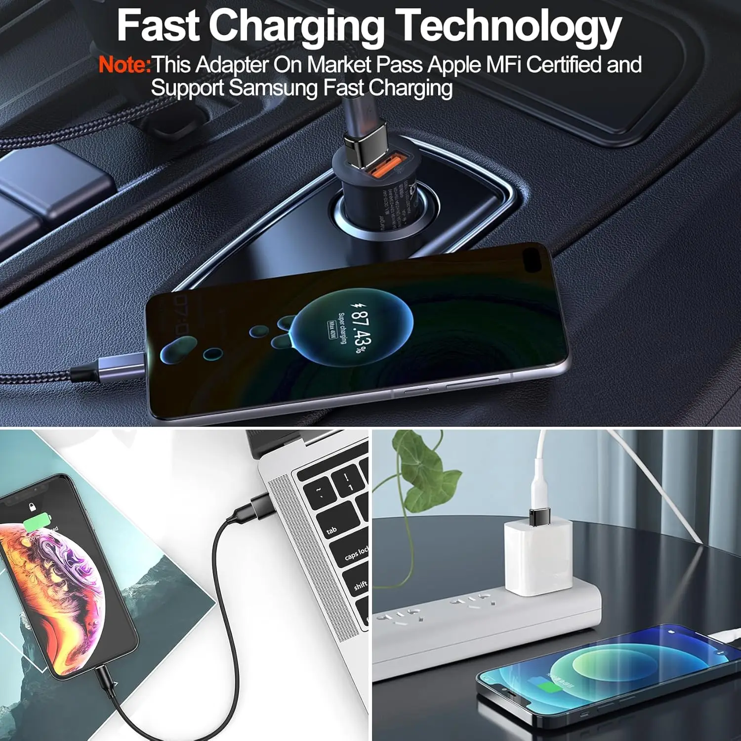 12-Pack USB to USB C Adapter Set with Car Charging Capability