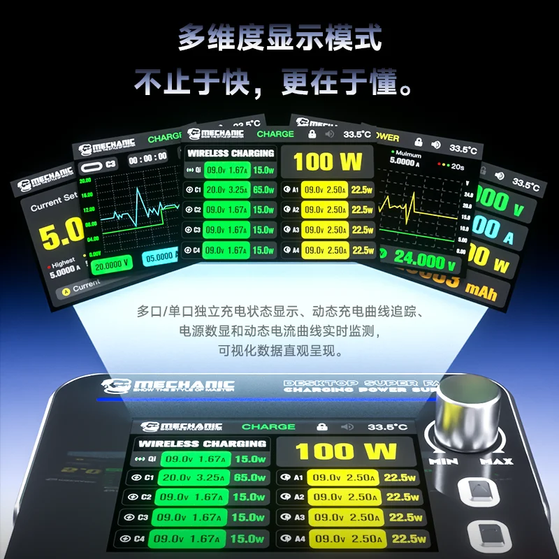 메카닉 데스크탑 고속 충전기 + 조절식 전원 공급 장치 2-in-1 POWER 200 PD65W/QC22.5W 3-24V/5A 수리/전원 공급